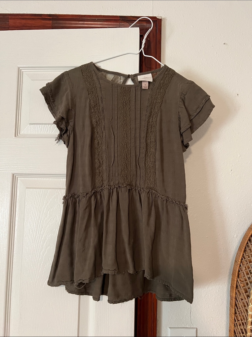 Knox Rose Olive Green Lace Trim Peplum Tunic